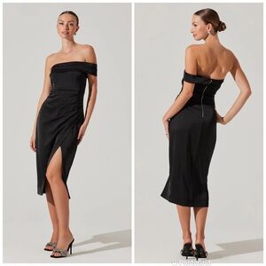 ASTR‎ Gwyneria Off The Shoulder Evening Dress Midi Pencil Sheath Black Small
